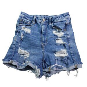 American Eagle Womens Curvy Hi-Rise Shortie Jean Shorts 4 Rolled Cuff Ripped